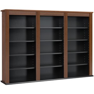 bowery hill triple floating media wall storage in cherry and black