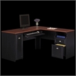 Bowery Hill Farmhouse Wood L-Shaped Computer Desk in Antique Black/Cherry