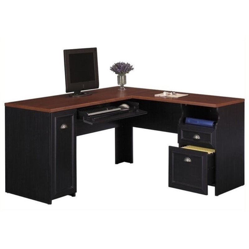 Bowery Hill L-Shaped Wood Computer Desk in Black - BH-3615