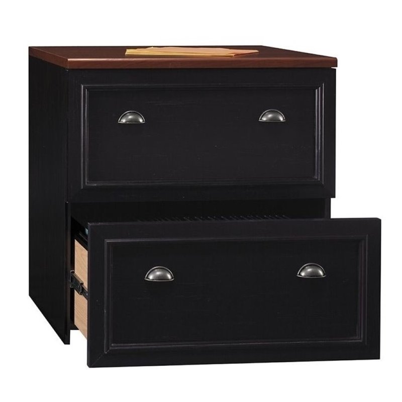 Bowery Hill 2 Drawer Lateral File Cabinet in Black and Cherry