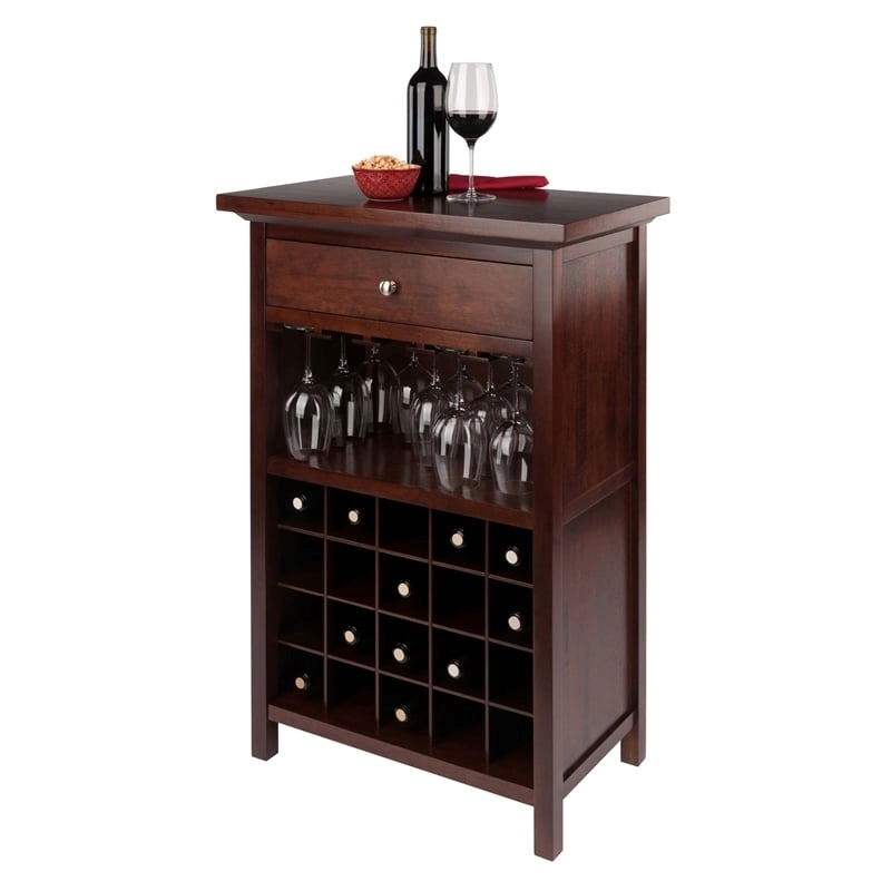 Bowery Hill 20-Bottle Transitional Solid Wood Wine Cabinet in Antique Walnut