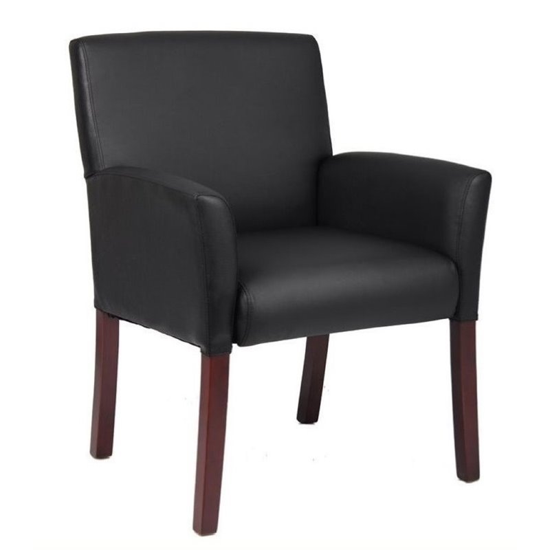 Bowery Hill Wood Caressoft Guest Box Arm Chair in Black/Mahogany