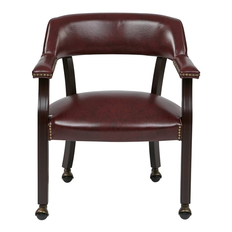 Bowery Hill Traditional Vinyl/Wood Guest Chair with Casters in Mahogany Brown