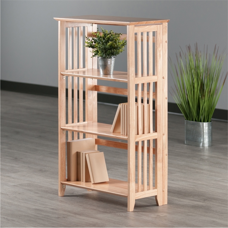 bowery hill 4-tier transitional solid wood folding bookcase in natural