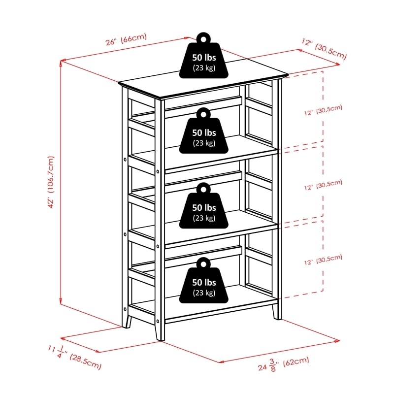 Bowery Hill 3-Tier Transitional Solid Wood Bookshelf in Honey Brown