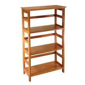 bowery hill narrow 3 shelf wood bookcase in honey