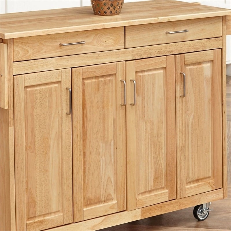 Bowery Hill 2-Drawer Wood Kitchen Cart with Breakfast Bar in Natural