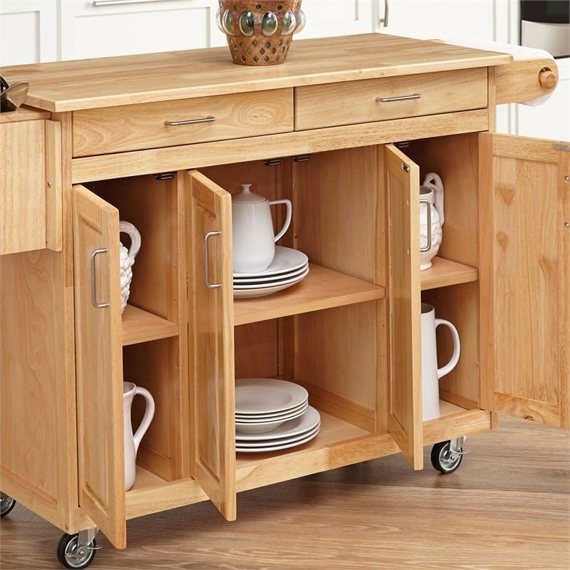 Bowery Hill 2-Drawer Wood Kitchen Cart with Breakfast Bar in Natural