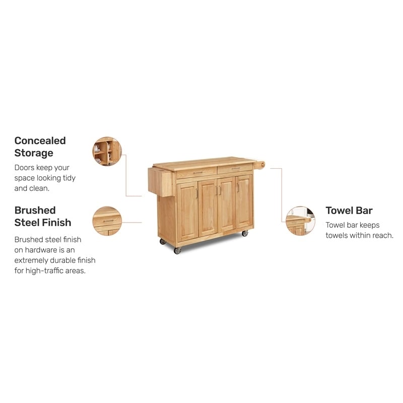 Bowery Hill 2-Drawer Wood Kitchen Cart with Breakfast Bar in Natural