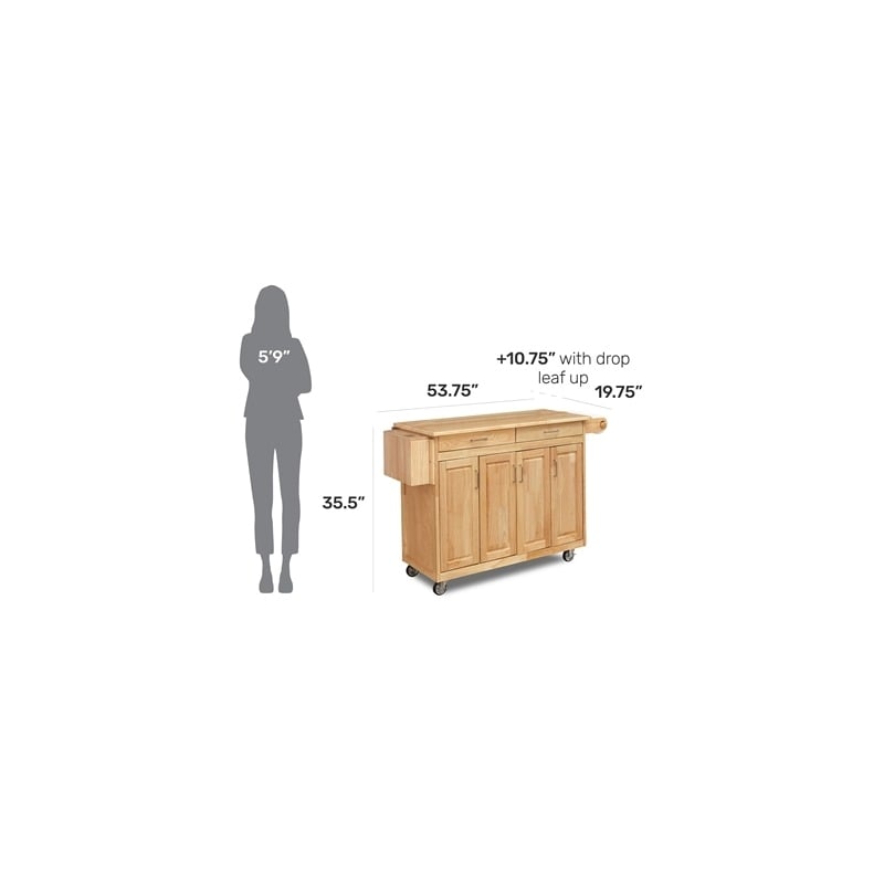 Bowery Hill 2-Drawer Wood Kitchen Cart with Breakfast Bar in Natural