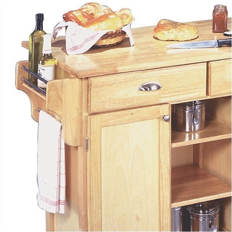 Bowery Hill 2-Drawer and 4-Shelf Wood Kitchen Cart in Natural