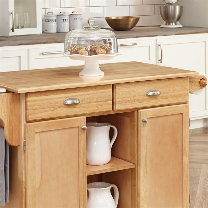 Bowery Hill 2-Drawer and 4-Shelf Wood Kitchen Cart in Natural