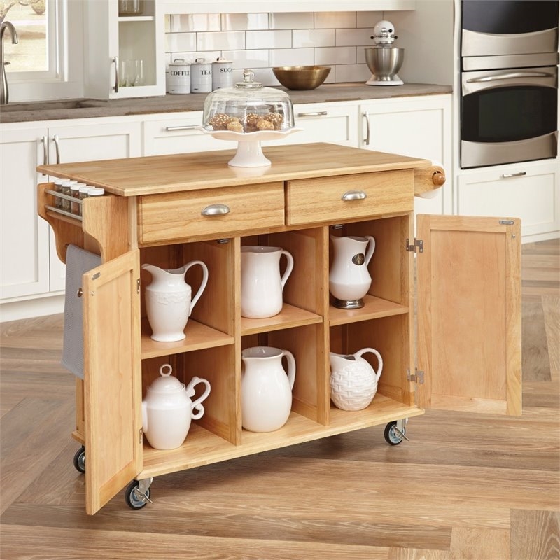 Bowery Hill 2-Drawer and 4-Shelf Wood Kitchen Cart in Natural
