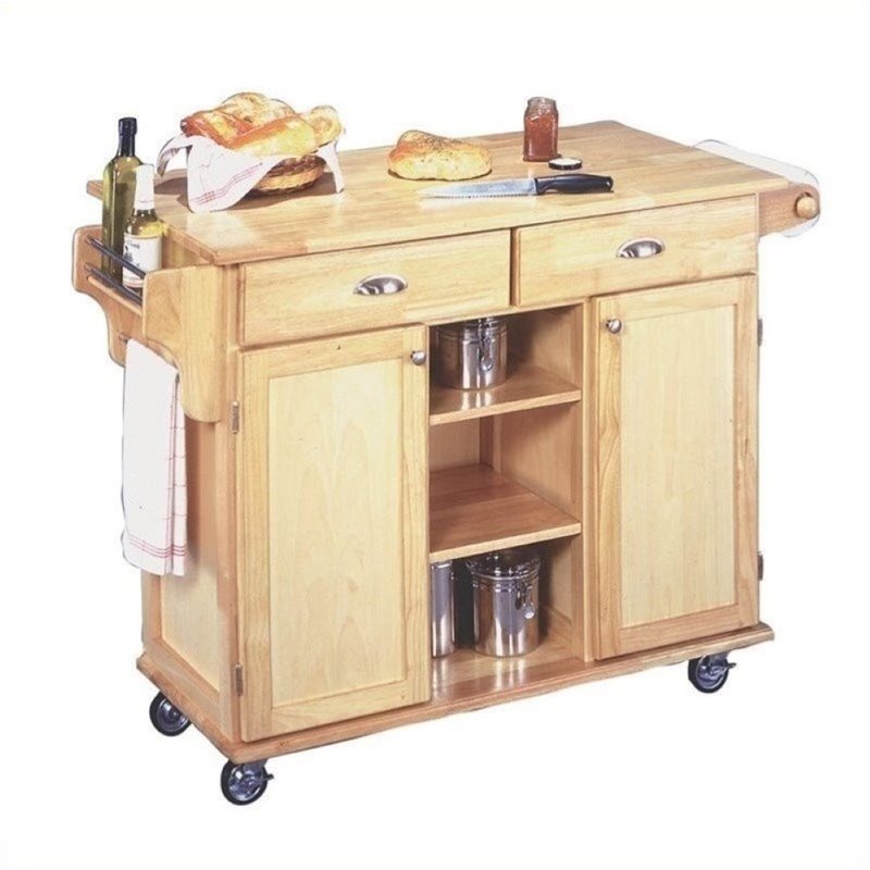 Bowery Hill 2-Drawer and 4-Shelf Wood Kitchen Cart in Natural