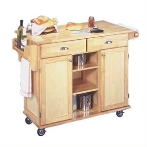 Bowery Hill 2-Drawer and 4-Shelf Wood Kitchen Cart in Natural