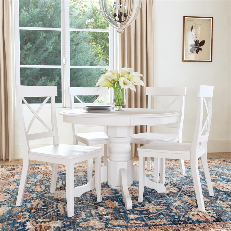 Bowery Hill 5 Piece Round Dining Set in Antique White