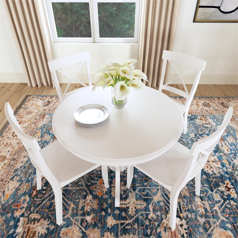 Bowery Hill 5 Piece Round Dining Set in Antique White