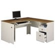 Bowery Hill L-Shaped Wood Computer Desk in Antique White and Tea Maple