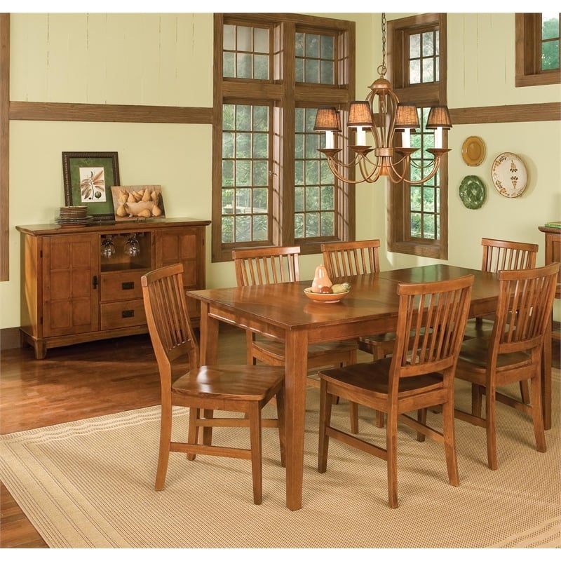 Bowery Hill Solid Oak Wood 7-Piece Rectangular Dining Set in Brown