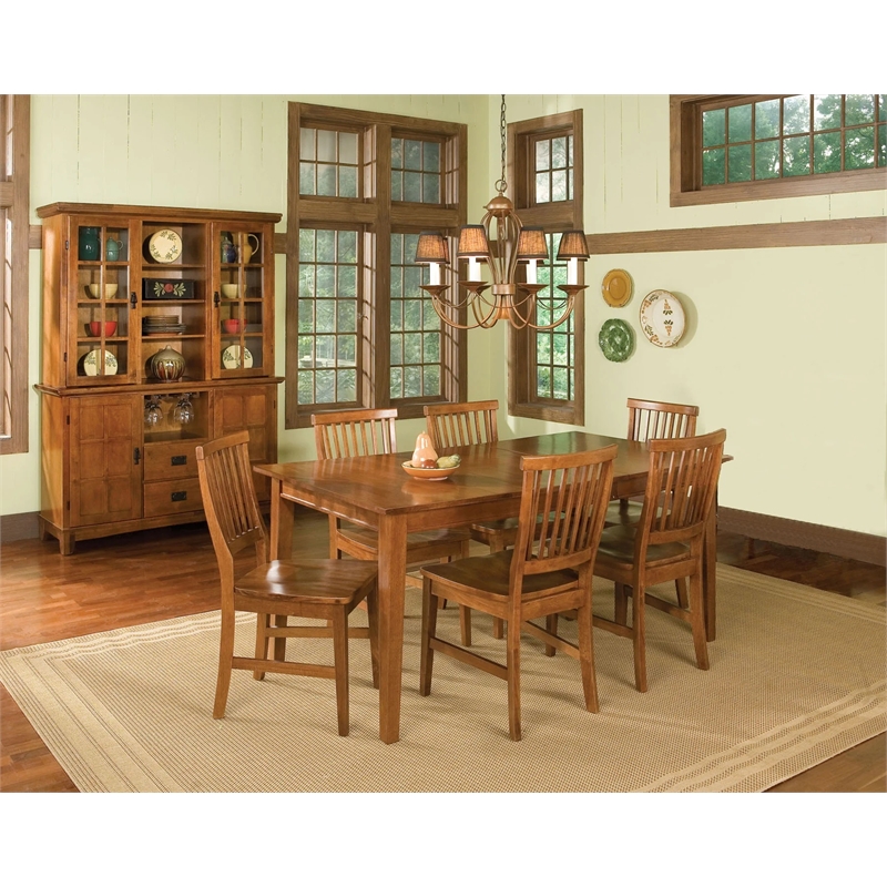 Bowery Hill Solid Oak Wood 7-Piece Rectangular Dining Set in Brown