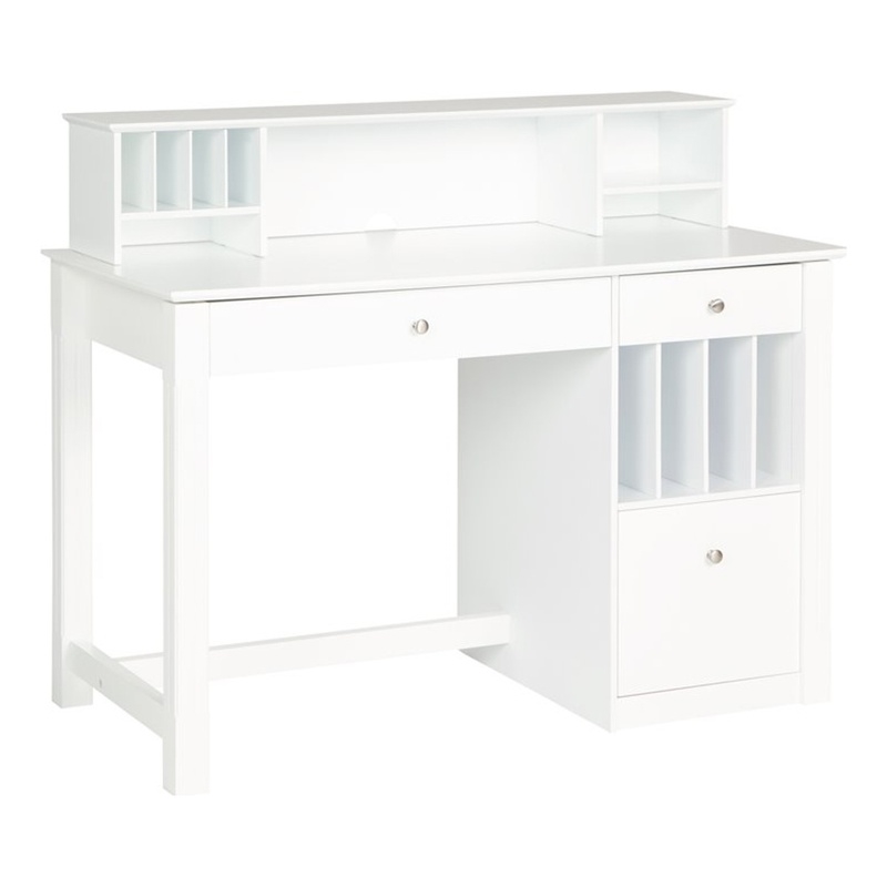 Bowery Hill Solid Wood Deluxe Computer Desk with Detachable Hutch in White