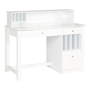Bowery Hill Solid Wood Deluxe Computer Desk with Detachable Hutch in White