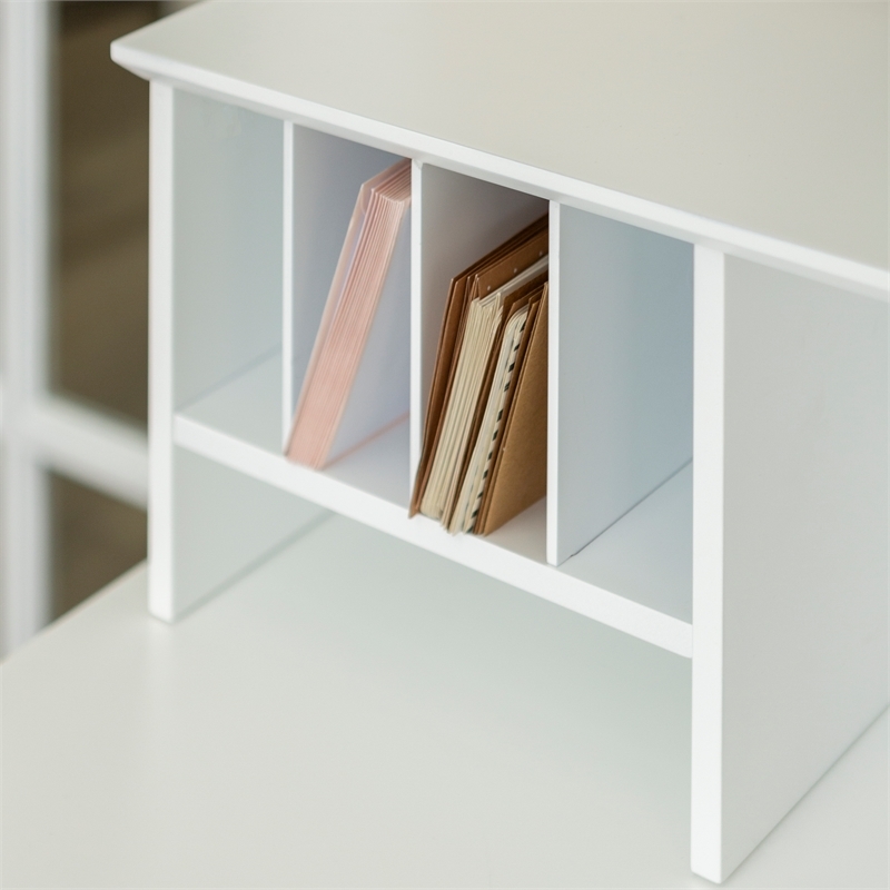 Bowery Hill Solid Wood Deluxe Computer Desk with Detachable Hutch in White