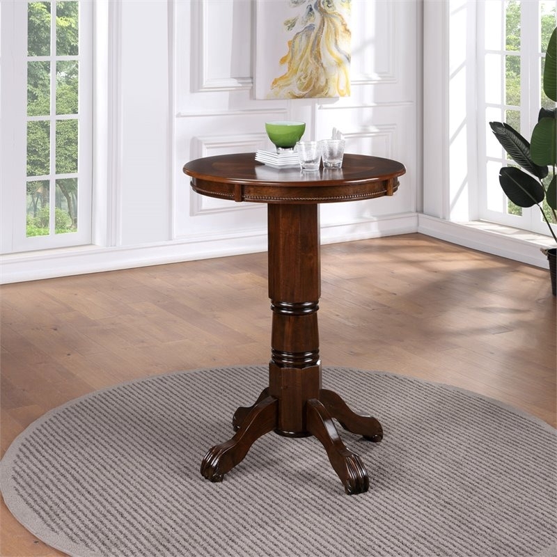 Bowery Hill Traditional Wood Pub Table with Claw and Ball Feet in Cappuccino
