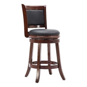 Bowery Hill 26.25&quot Wood & Faux Leather Swivel Counter Stool in Cherry