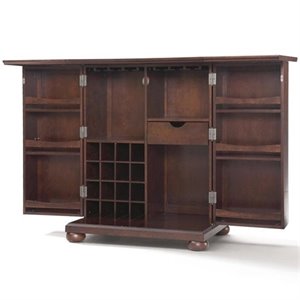 bowery hill expandable home bar cabinet in vintage mahogany