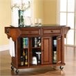 Bowery Hill Traditional Wood Kitchen Cart with Granite Top in Cherry/Black
