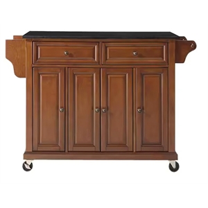 Bowery Hill Traditional Wood Kitchen Cart with Granite Top in Cherry/Black