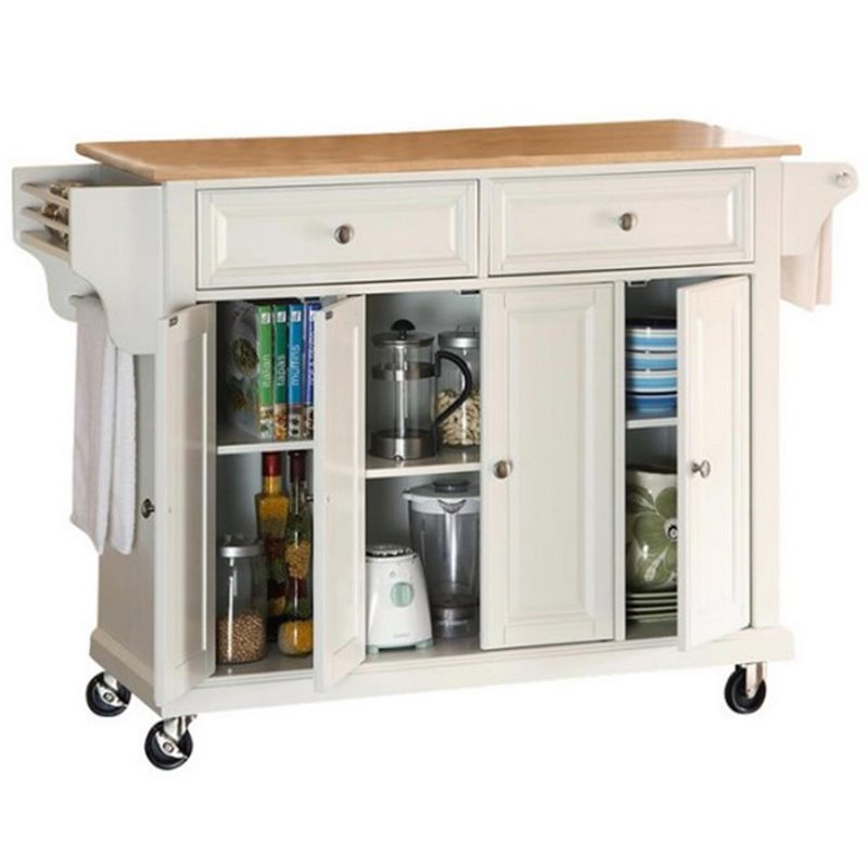 Bowery Hill 2-Drawer Traditional Wood Kitchen Cart in White/Natural