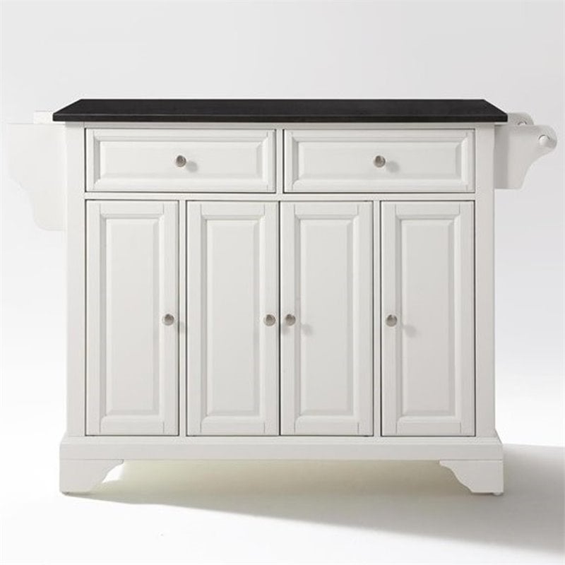 Bowery Hill Traditional Wood Kitchen Island with Granite Top in White/Black