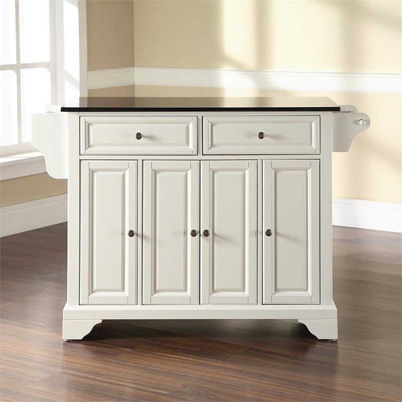 Bowery Hill Traditional Wood Kitchen Island with Granite Top in White/Black