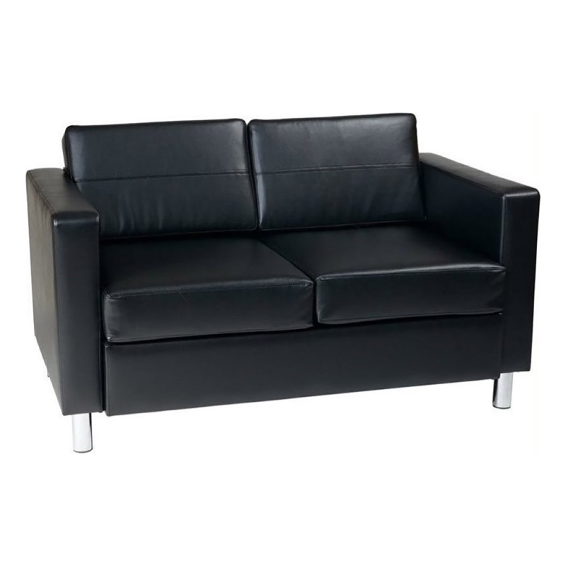 Bowery Hill Modern Faux Leather Upholstered Loveseat Sofa in Black