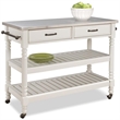 Bowery Hill Wood Kitchen Cart with Stainless Steel Top in Off White