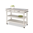 Bowery Hill Wood Kitchen Cart with Stainless Steel Top in Off White