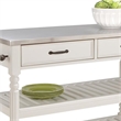 Bowery Hill Wood Kitchen Cart with Stainless Steel Top in Off White