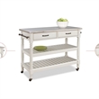 Bowery Hill Wood Kitchen Cart with Stainless Steel Top in Off White