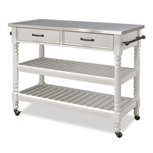 bowery hill stainless steel top kitchen cart in white