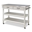 Bowery Hill Wood Kitchen Cart with Stainless Steel Top in Off White