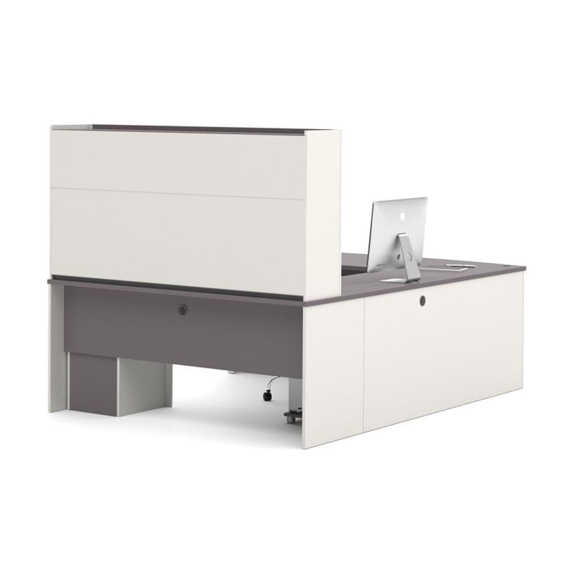 Bowery Hill Contemporary Wood U-Shaped Workstation in Sandstone/Gray