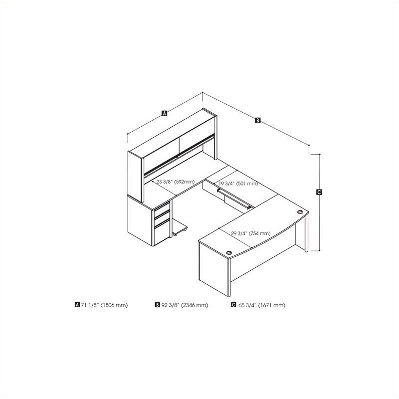 Bowery Hill Contemporary Wood U-Shaped Workstation in Sandstone/Gray