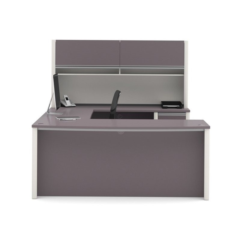 Bowery Hill Contemporary Wood U-Shaped Workstation in Sandstone/Gray