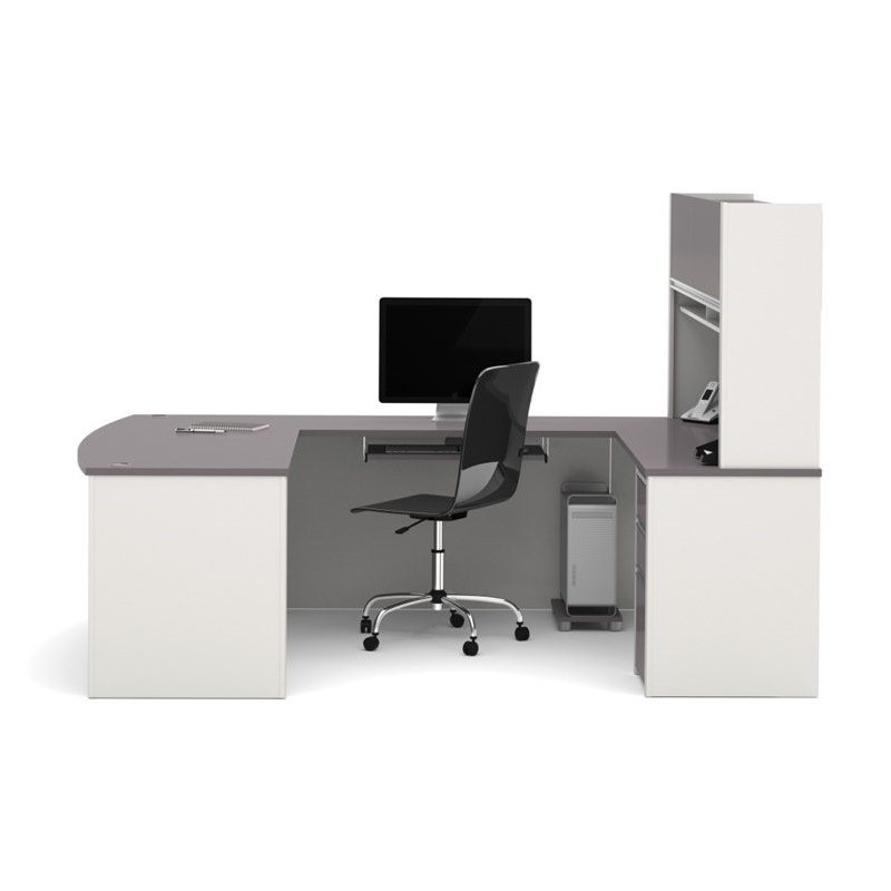 Bowery Hill Contemporary Wood U-Shaped Workstation in Sandstone/Gray