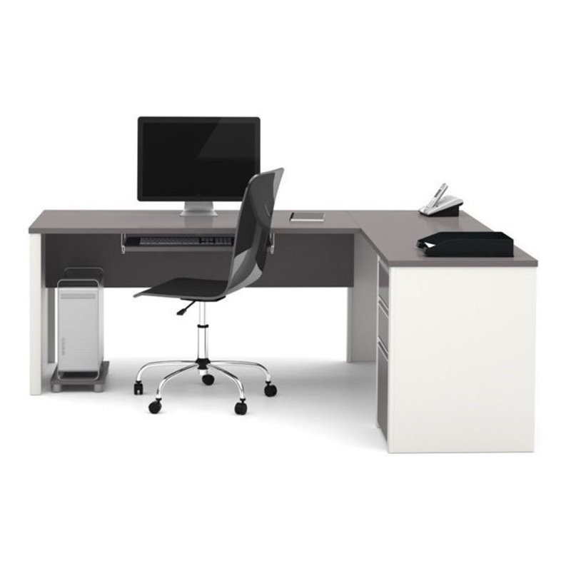 Bowery Hill Manufactured Wood Sandstone L-Shaped Desk Reversible 65.75