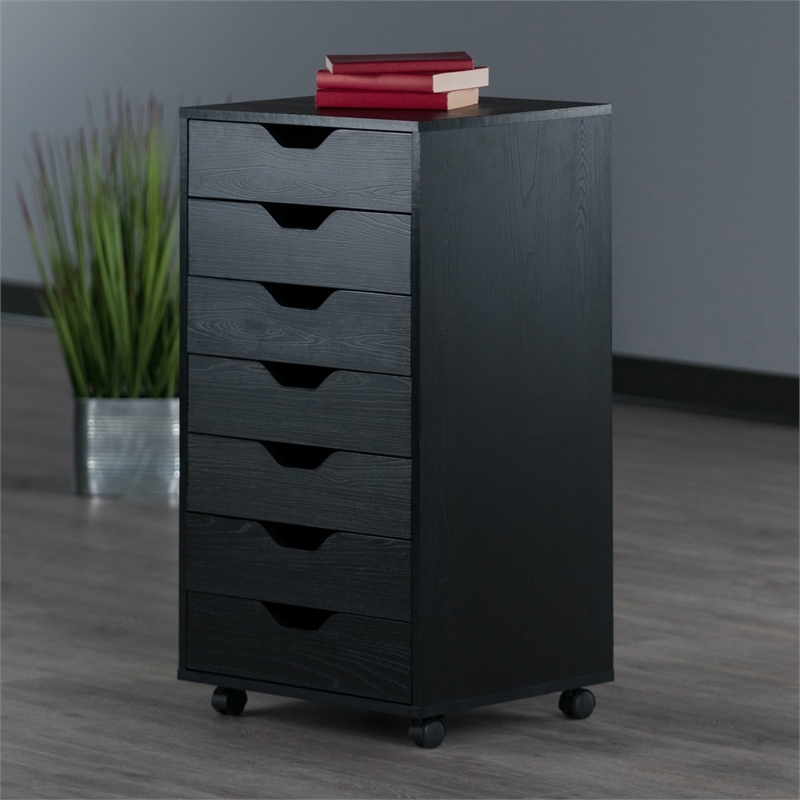 Bowery Hill 7-Drawer Modern Composite Wood Storage Cabinet in Black