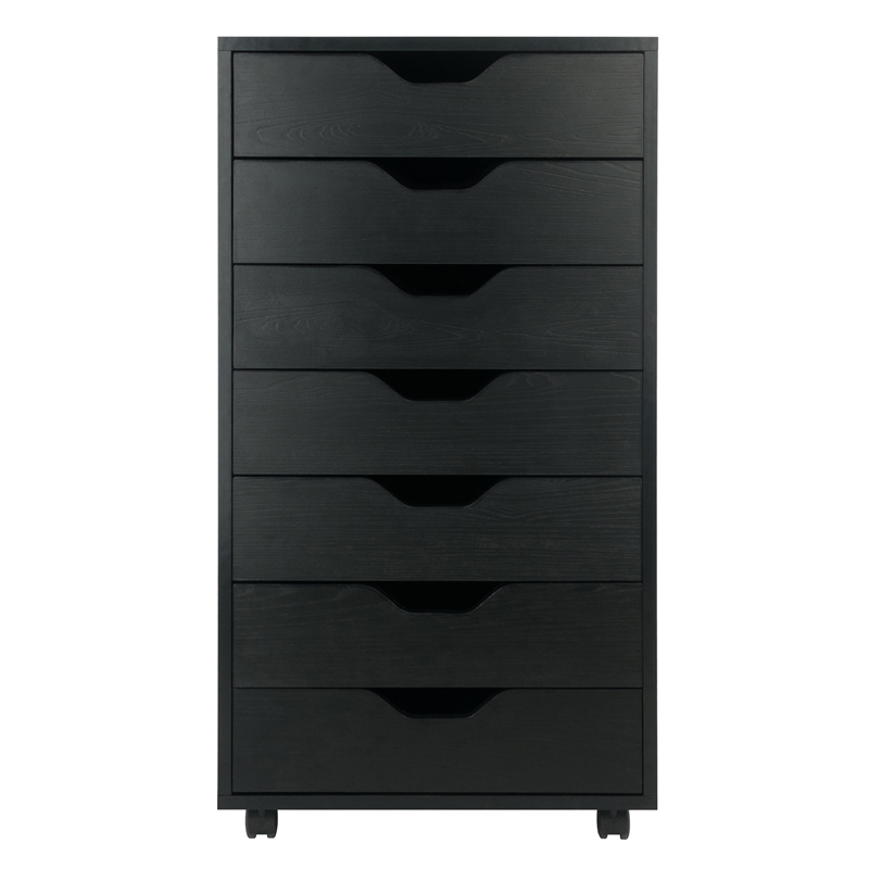 Bowery Hill 7-Drawer Modern Composite Wood Storage Cabinet in Black
