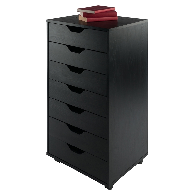 Bowery Hill 7-Drawer Modern Composite Wood Storage Cabinet in Black